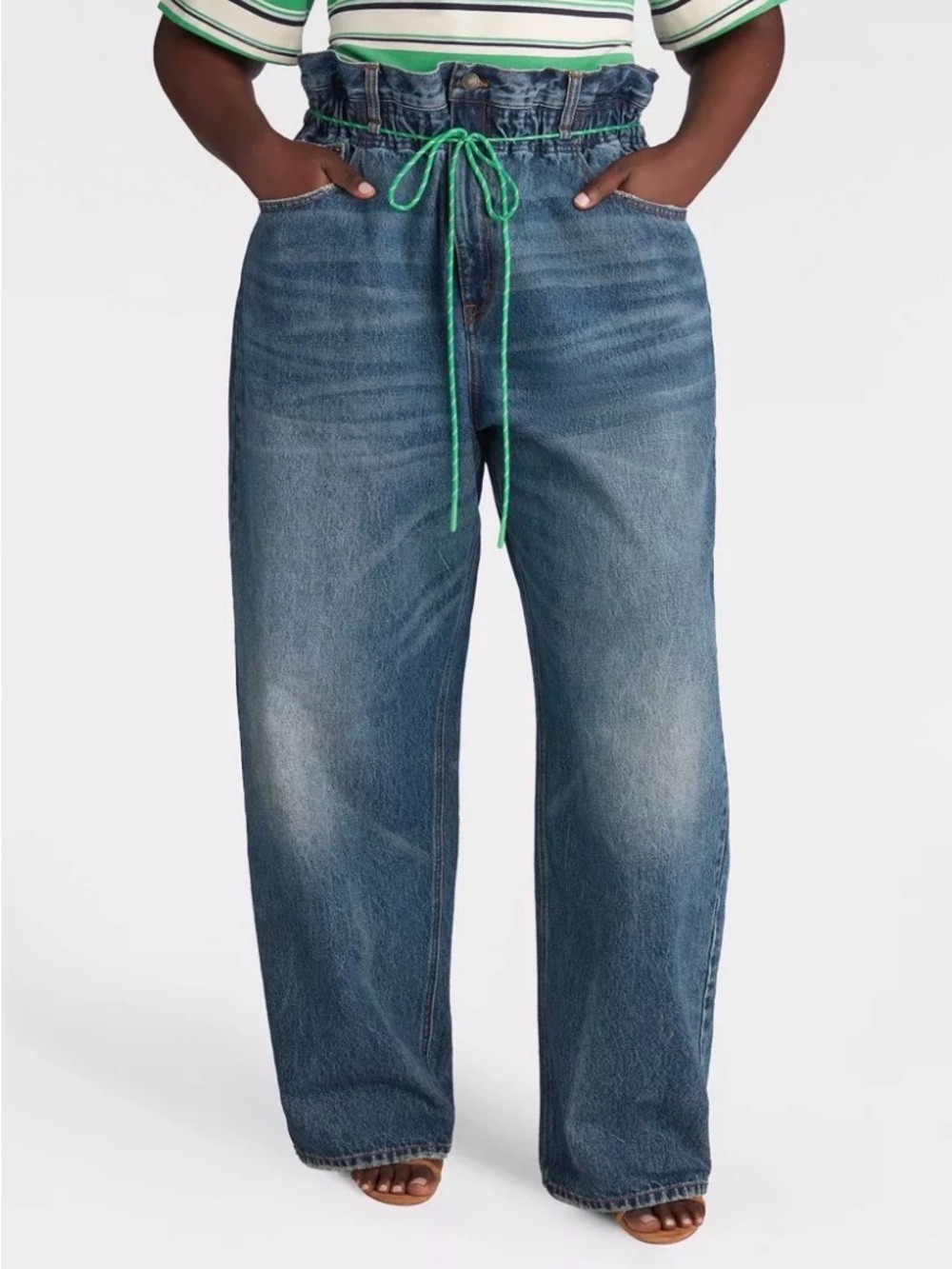KBB Relaxed Barrel-Leg Jeans with Red-Drawstring Sz 30 plus NWT